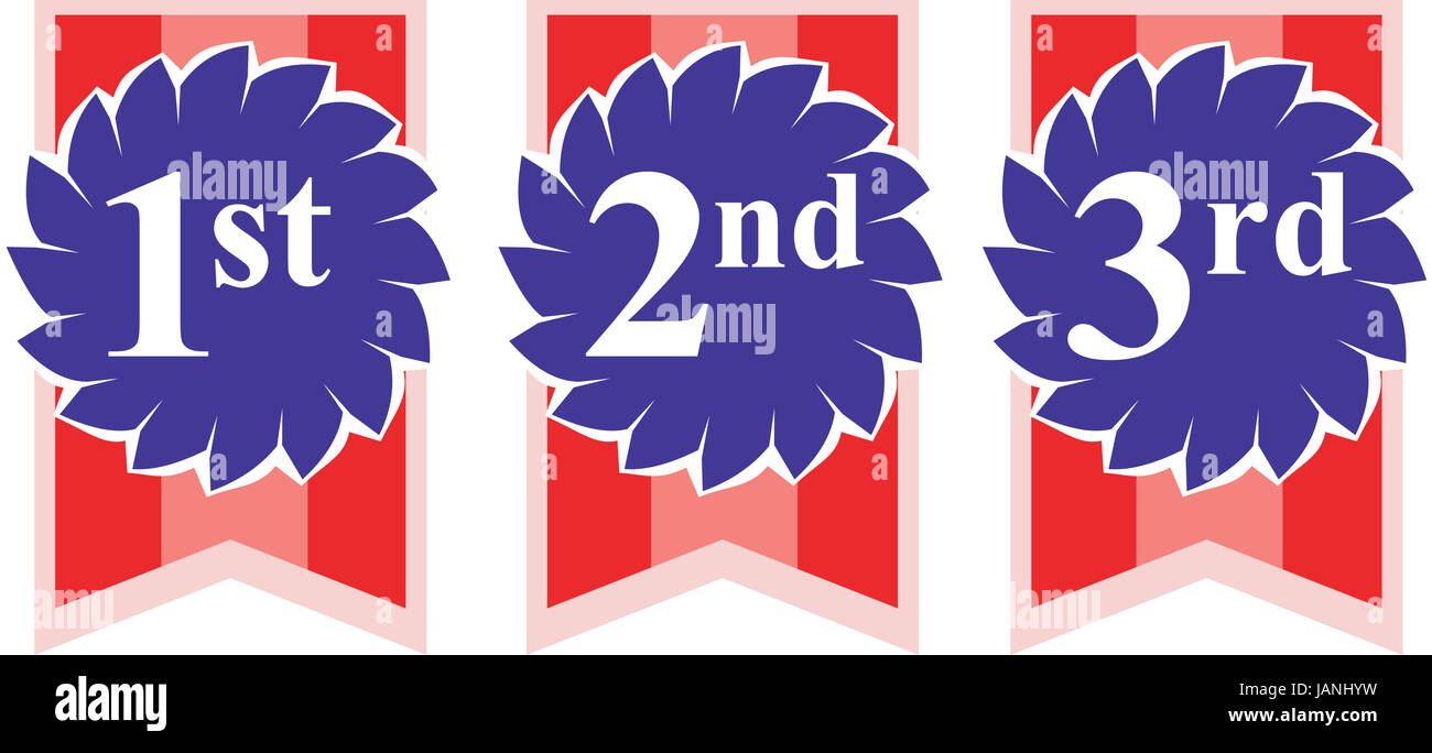 Illustration of rosette award ribbons with numbers 1st 2nd and 3rd on ...
