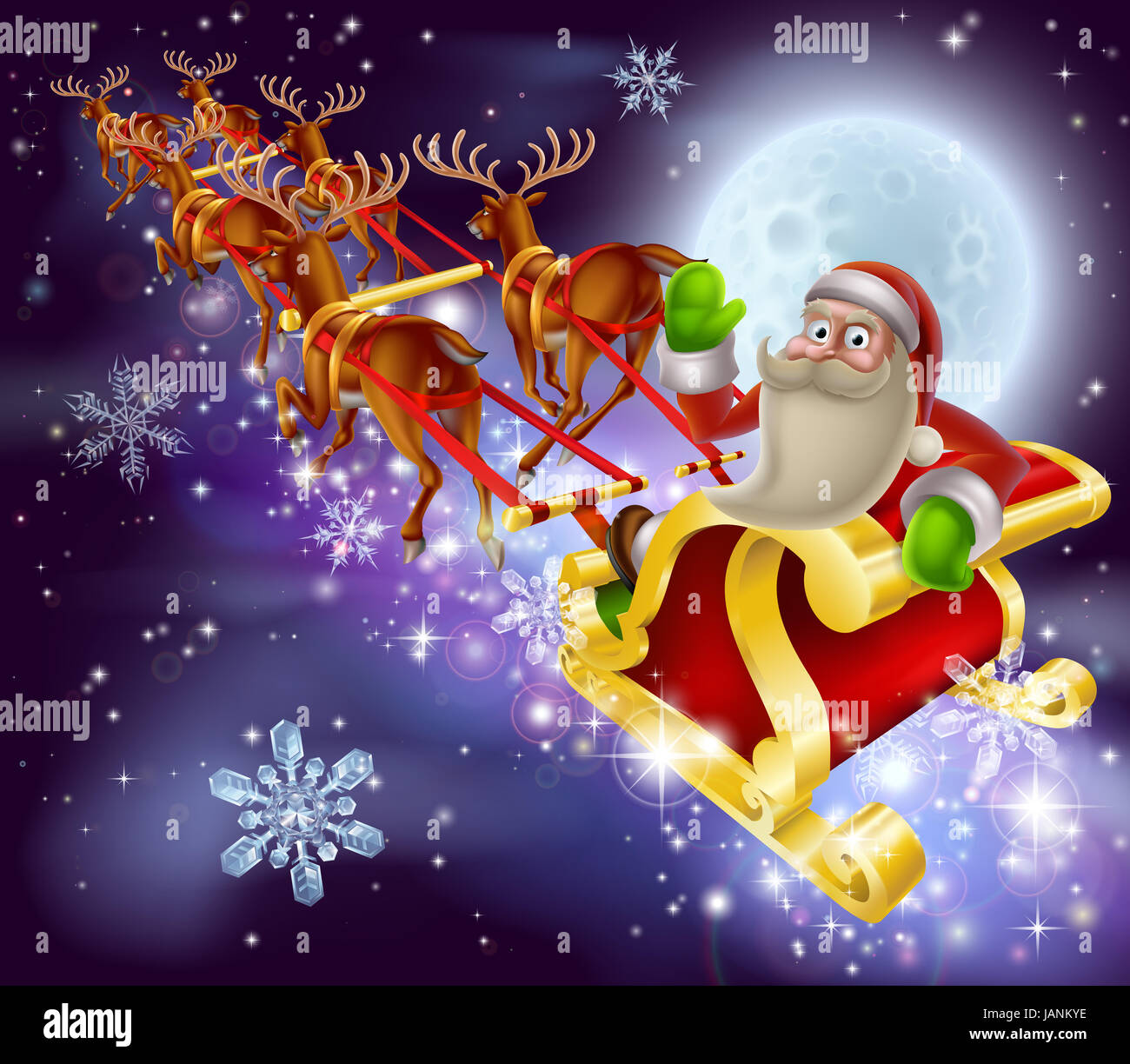 Santa's Moon Christmas Decorative Photo Night Light Christmas Tree Santa Claus Sleigh Flying Reindeer