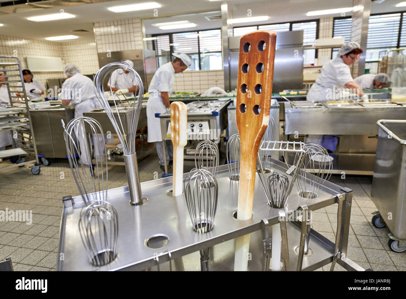 close up of huge kitchenware in canteen kitchen Stock Photo