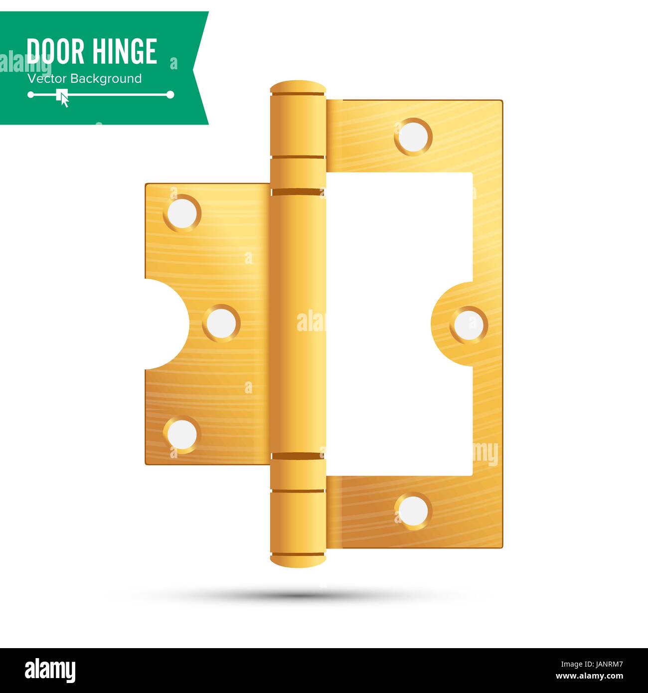 Door Hinge Vector. Classic And Industrial Ironmongery Isolated On White