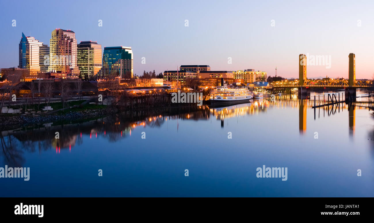 Sacramento skyline at night Stock Photo