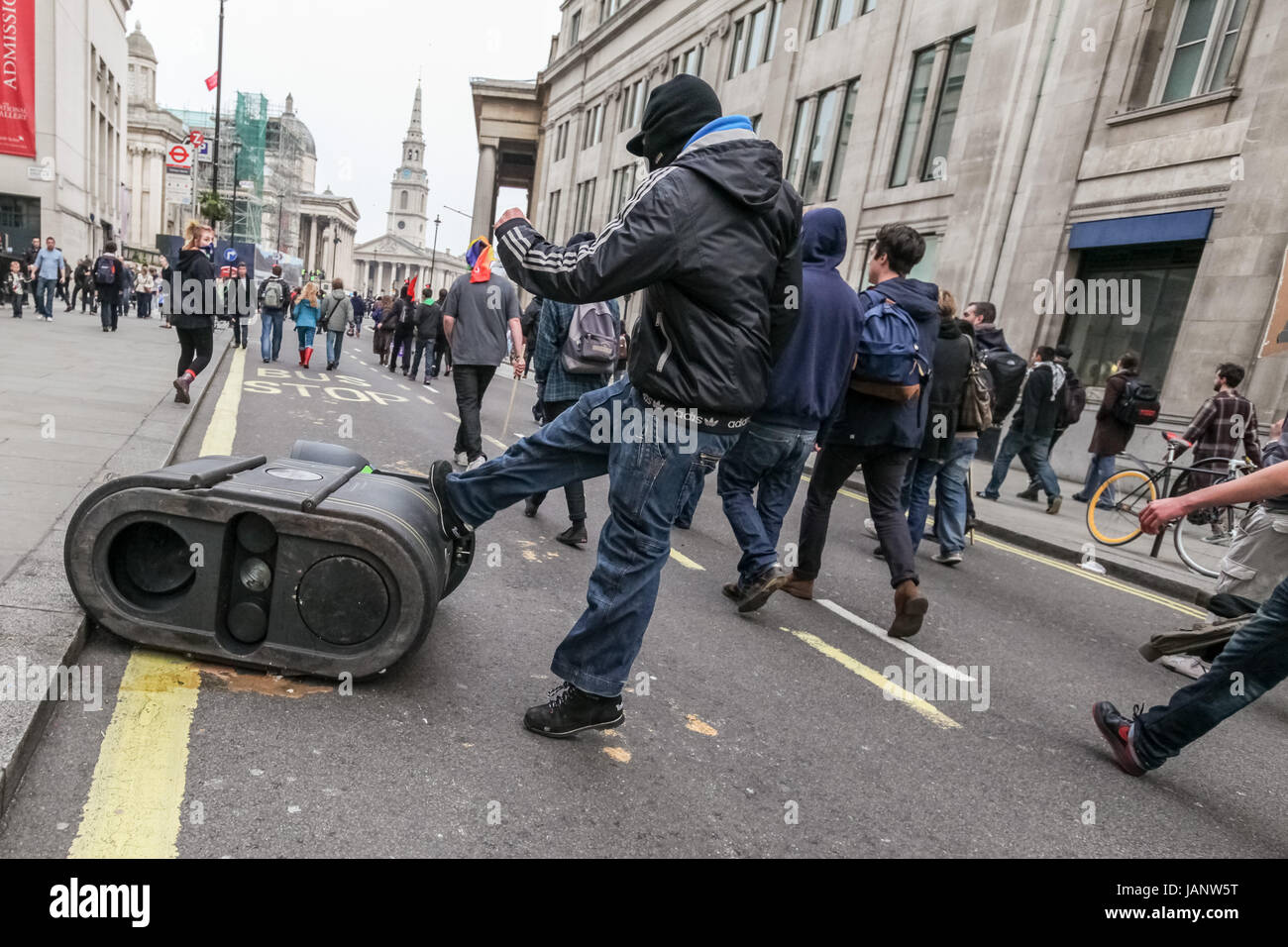 Anti-Cuts Protest sees over 250,000 protesters march in London to oppose the coalition government's public spending cuts. Stock Photo