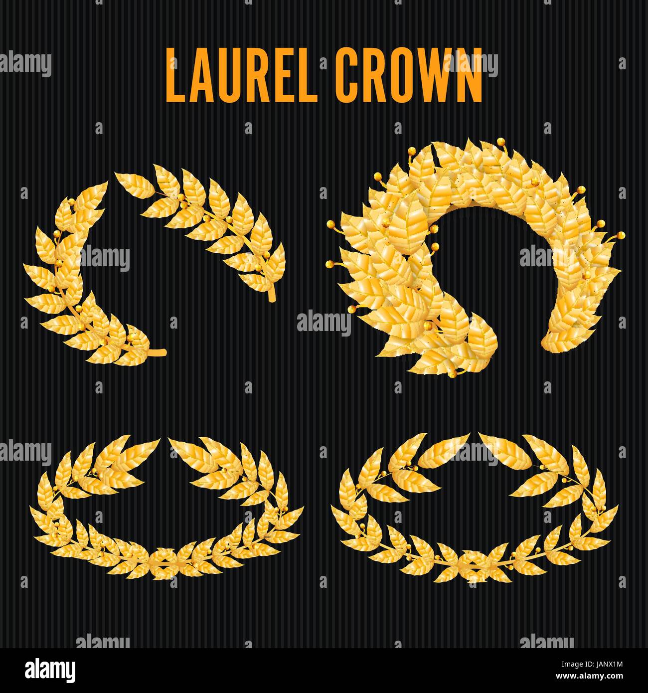 Laurel Crown Set. Greek Wreath With Golden Leaves. Vector Illustration. Stock Vector
