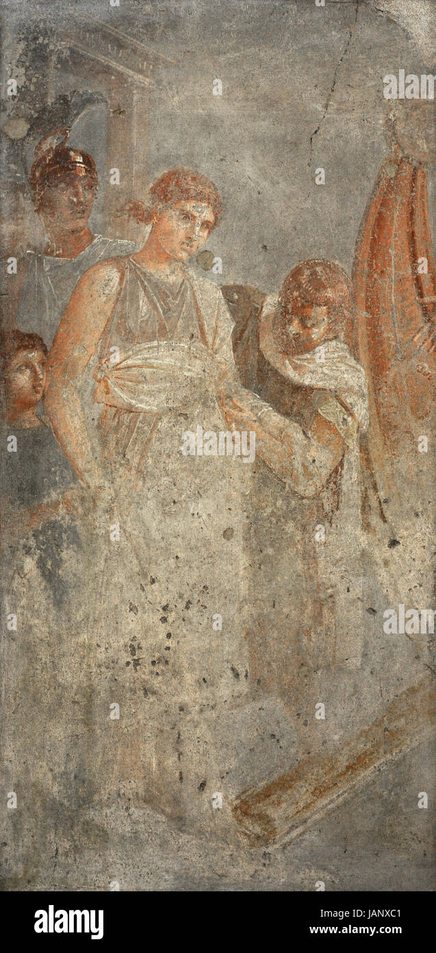 Helen embarks on Paris' ship, House of the Tragic Poet. Fresco. 1st century AD. National Archaeological Museum. Naples. Italy. Stock Photo