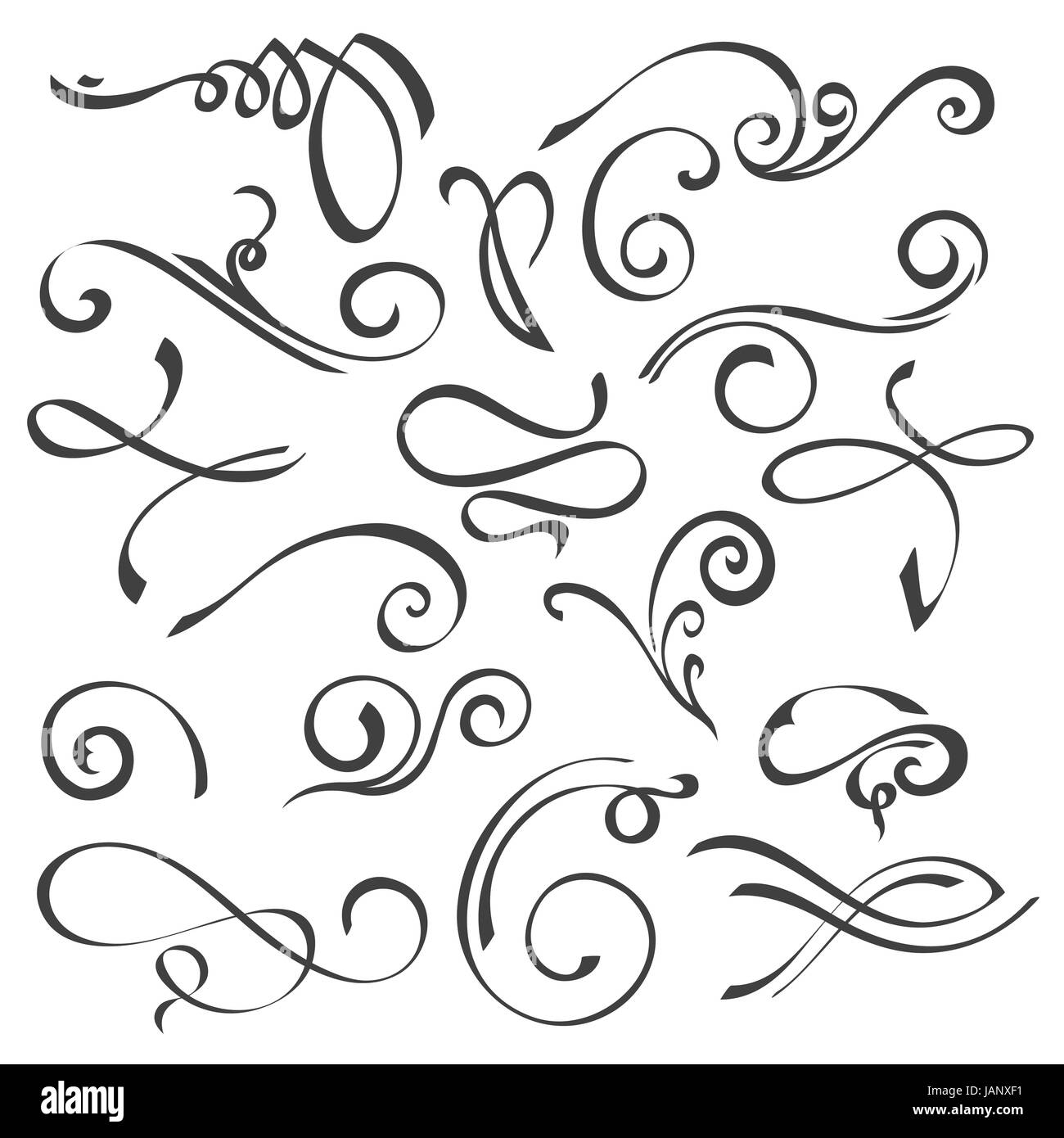 Hand drawn swirl ornate decoration elements. Quill pen calligraphy ...