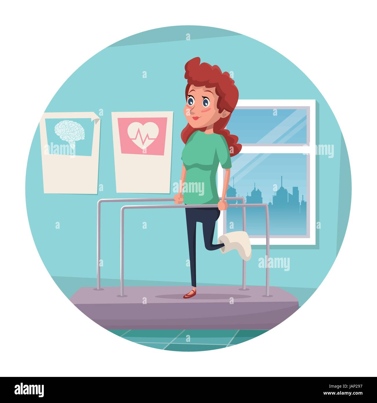 circular frame with color scene hospital room with woman person in ...