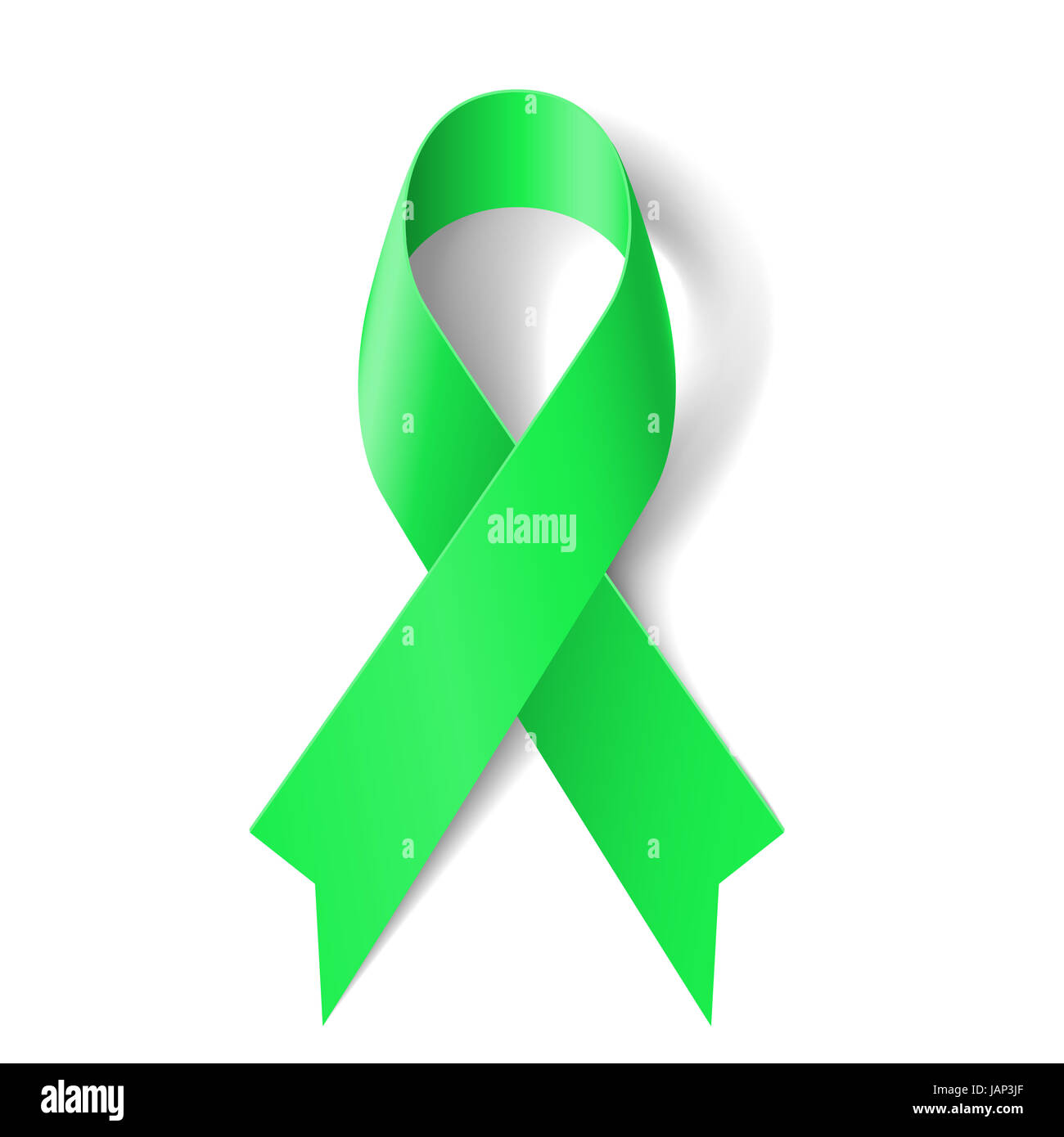 Kidney cancer awareness green ribbon on white background Stock Photo