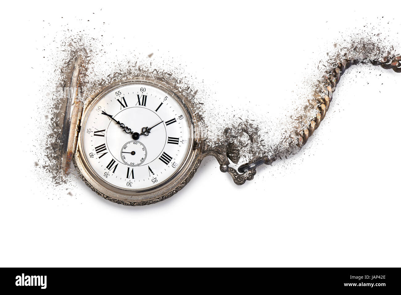 Antique pocket watch exploding, Time countdown concept Stock Photo