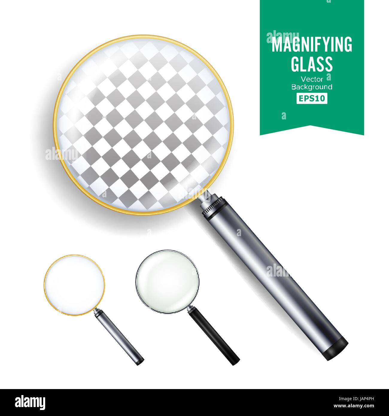 Realistic Magnifying Glass Vector. Set Of Different Magnifying Glass