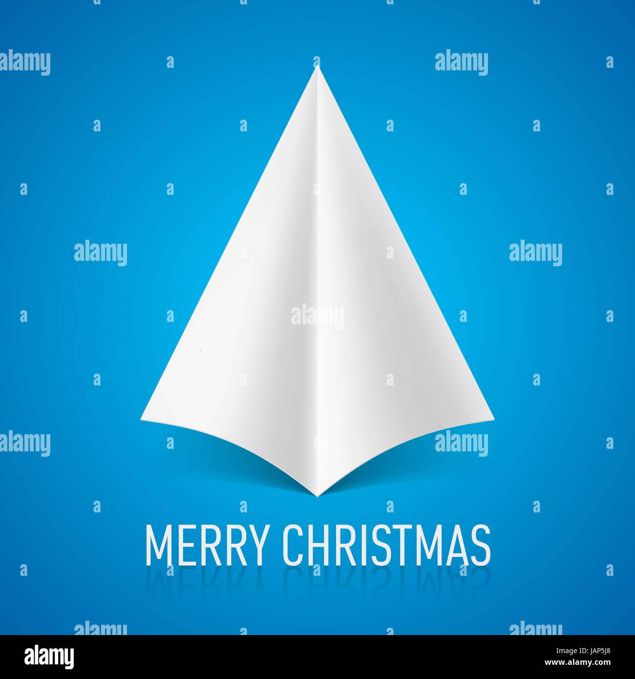Abstract white paper tree on blue background. Christmas card Stock ...