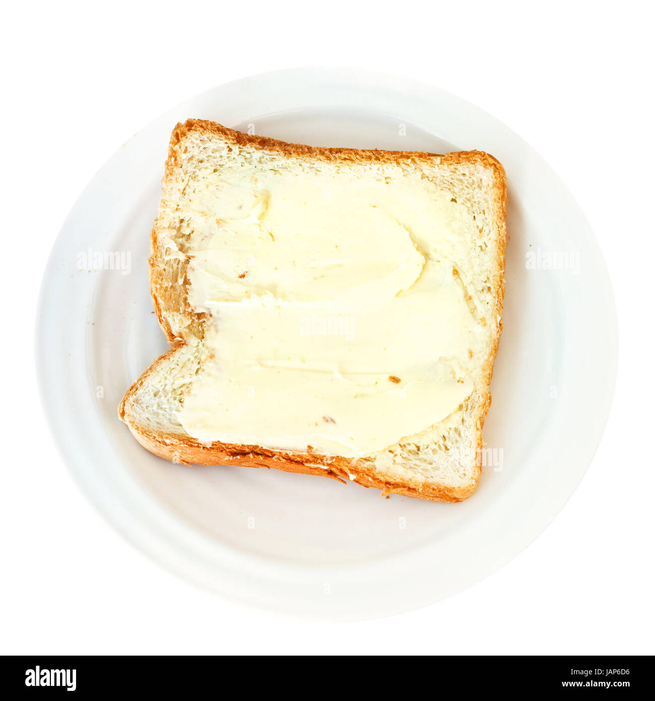 Top View Of Bread And Butter Sandwich On White Plate Isolated On White Background Stock Photo Alamy