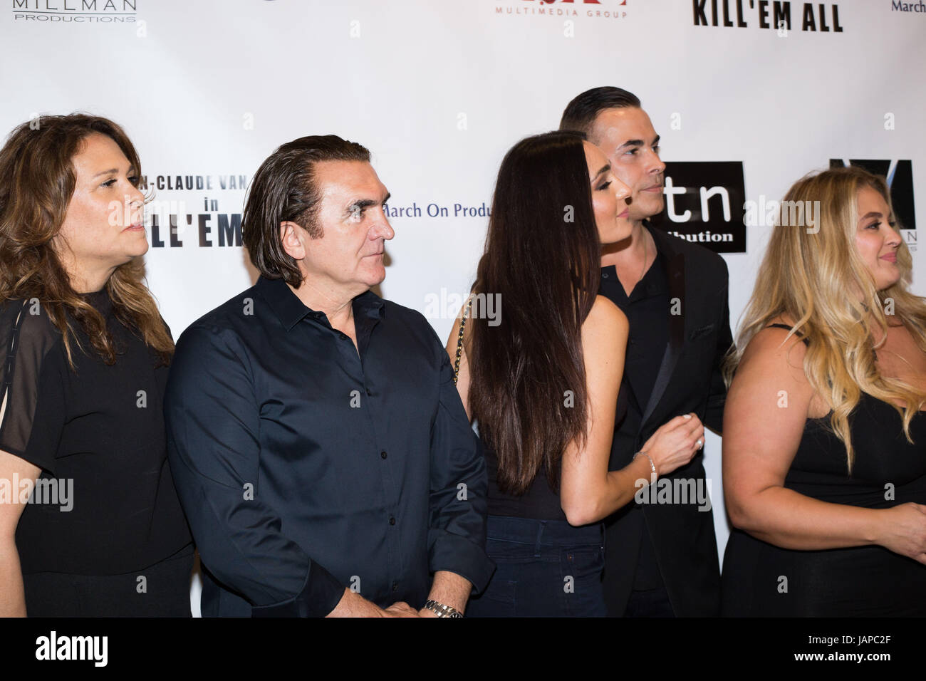 Peter Malota, Krystal Malota, Katrina Malota, Lisa Malota, and Martin Malota attend the premiere of Destination Films' 'Kill 'em All' at Harmony Gold on June 6, 2017 in Los Angeles, California. Stock Photo