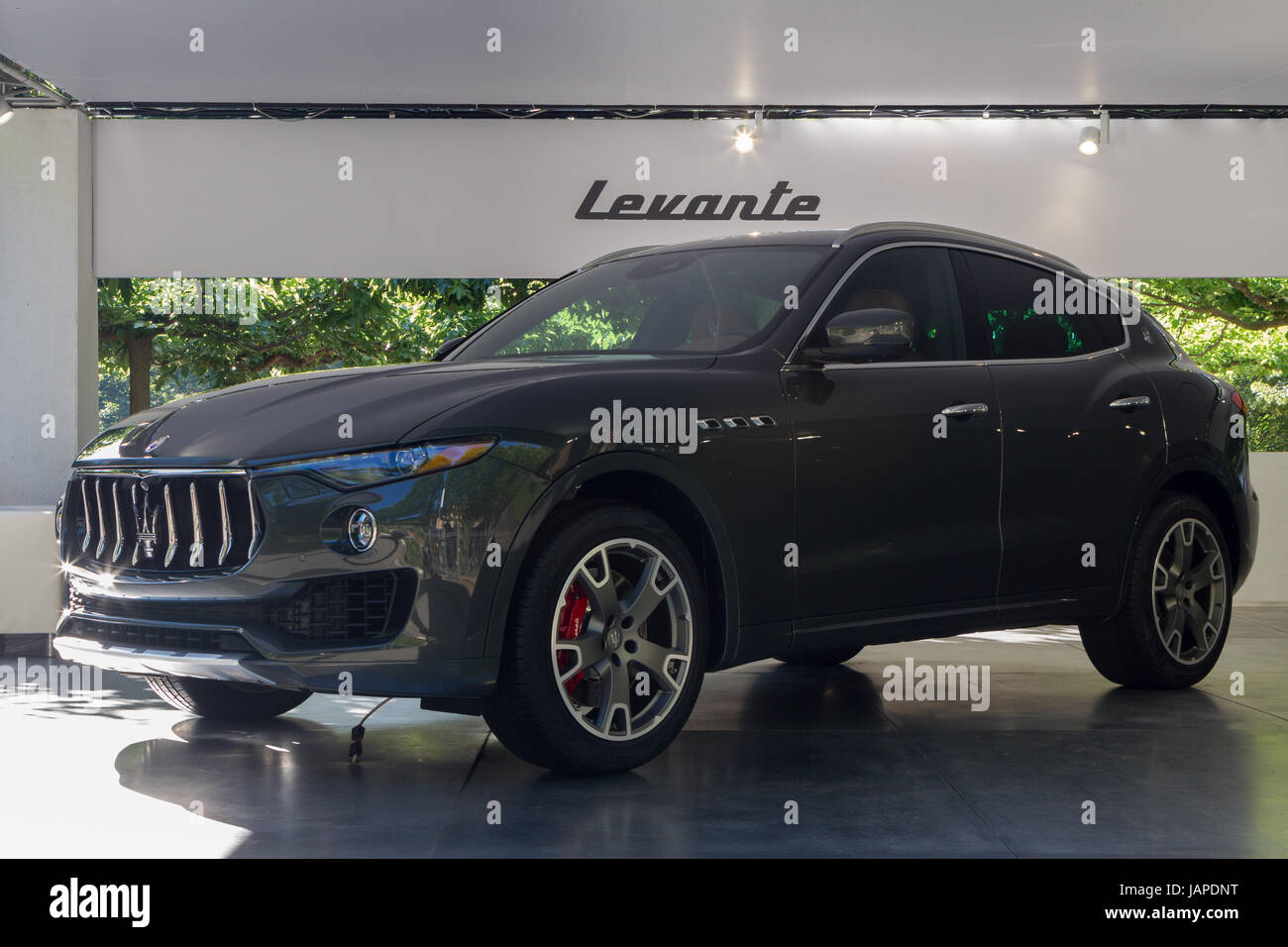 Turin, Italy, 7th June 2017. A Maserati Levante. Third edition of Parco Valentino car show hosts cars by many automobile manufacturers and car designers inside Valentino Park in Torino, Italy. Stock Photo