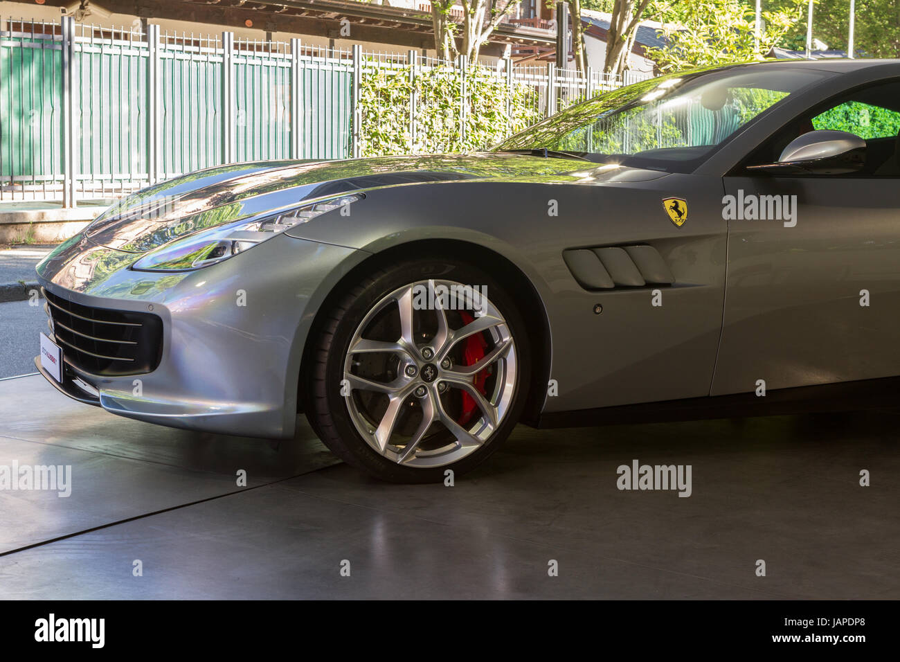 Turin, Italy, 7th June 2017. Front detail of Ferrari GTC4 Lusso. Third