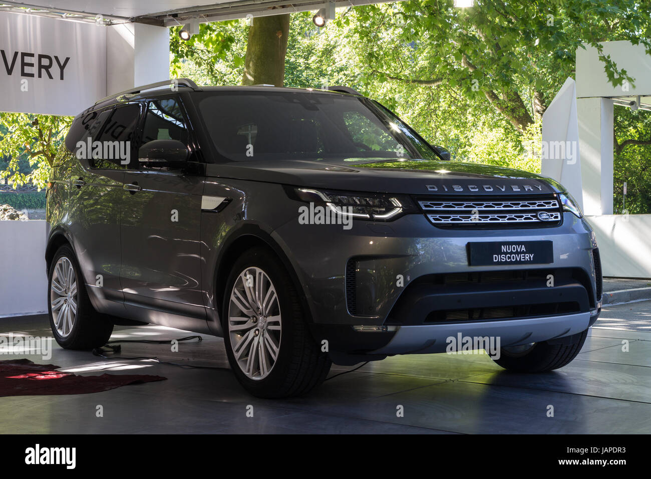 Turin, Italy, 7th June 2017. A Land Rover Discovery. Third edition of Parco Valentino car show hosts cars by many automobile manufacturers and car designers inside Valentino Park in Torino, Italy. Stock Photo