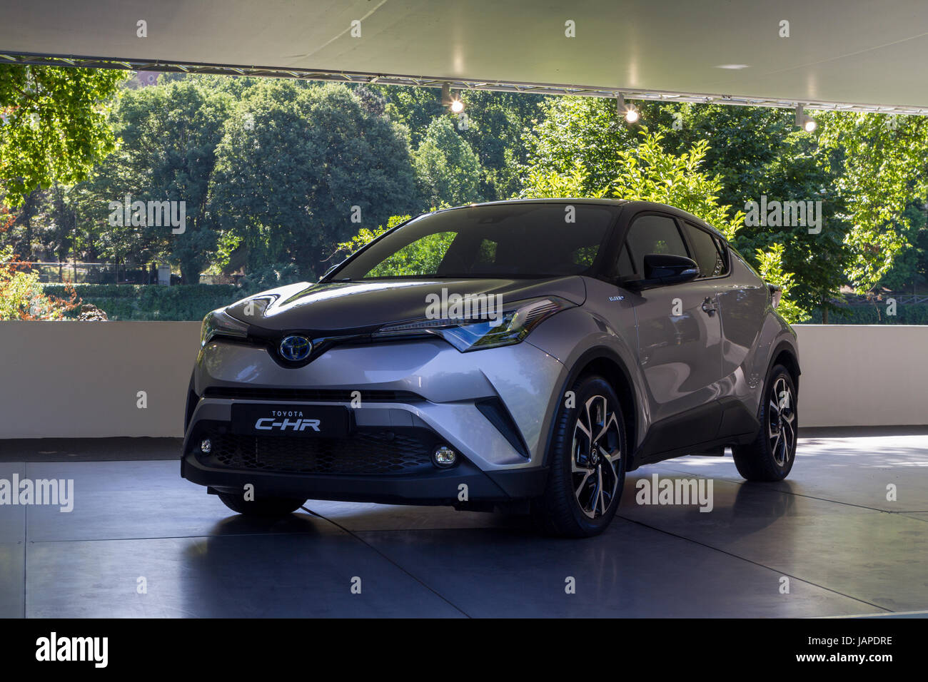 Turin, Italy, 7th June 2017. A Toyota C-HR. Third edition of Parco Valentino car show hosts cars by many automobile manufacturers and car designers inside Valentino Park in Torino, Italy. Stock Photo