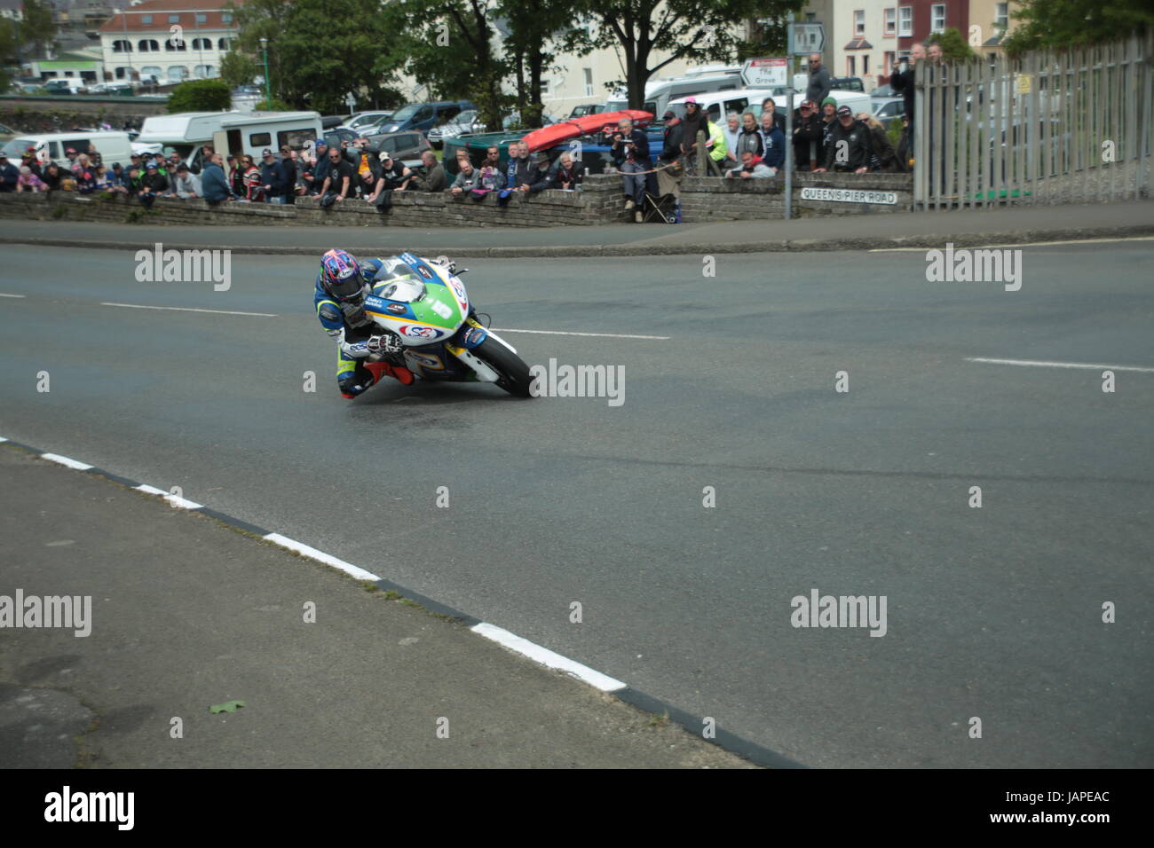 Isle Of Man, UK. 7th June, 2017. Ramsey, Isle of Man, UK. 7th Jun, 2017. Isle of Man TT Races, Day 3, Bennetts Lightweight Race. Number 5 Daniel Cooper on his lightweight Kawasaki (KW Electrical Services by DCM). Credit: Louisa Jane Bawden/Alamy Live News. Stock Photo