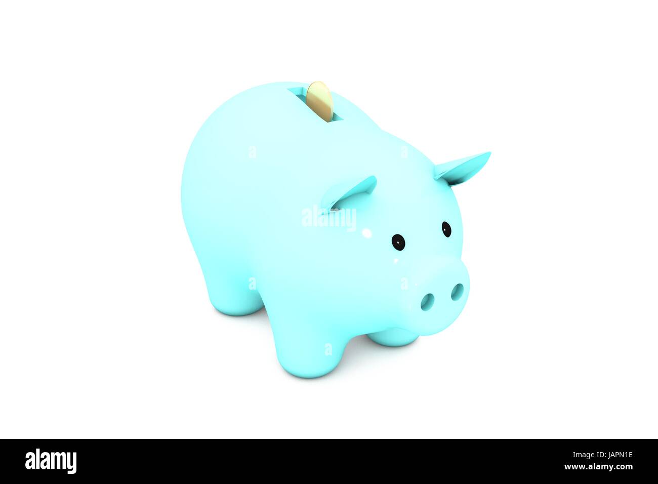 3d illustration: Acid light blue turquoise piggy bank with golden ...