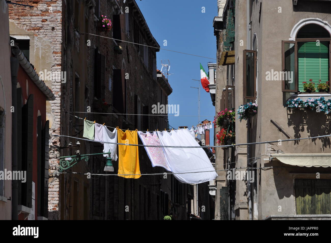 Wasche Haus Venedig Fenster Fassade Hausfassade Tur Stock
