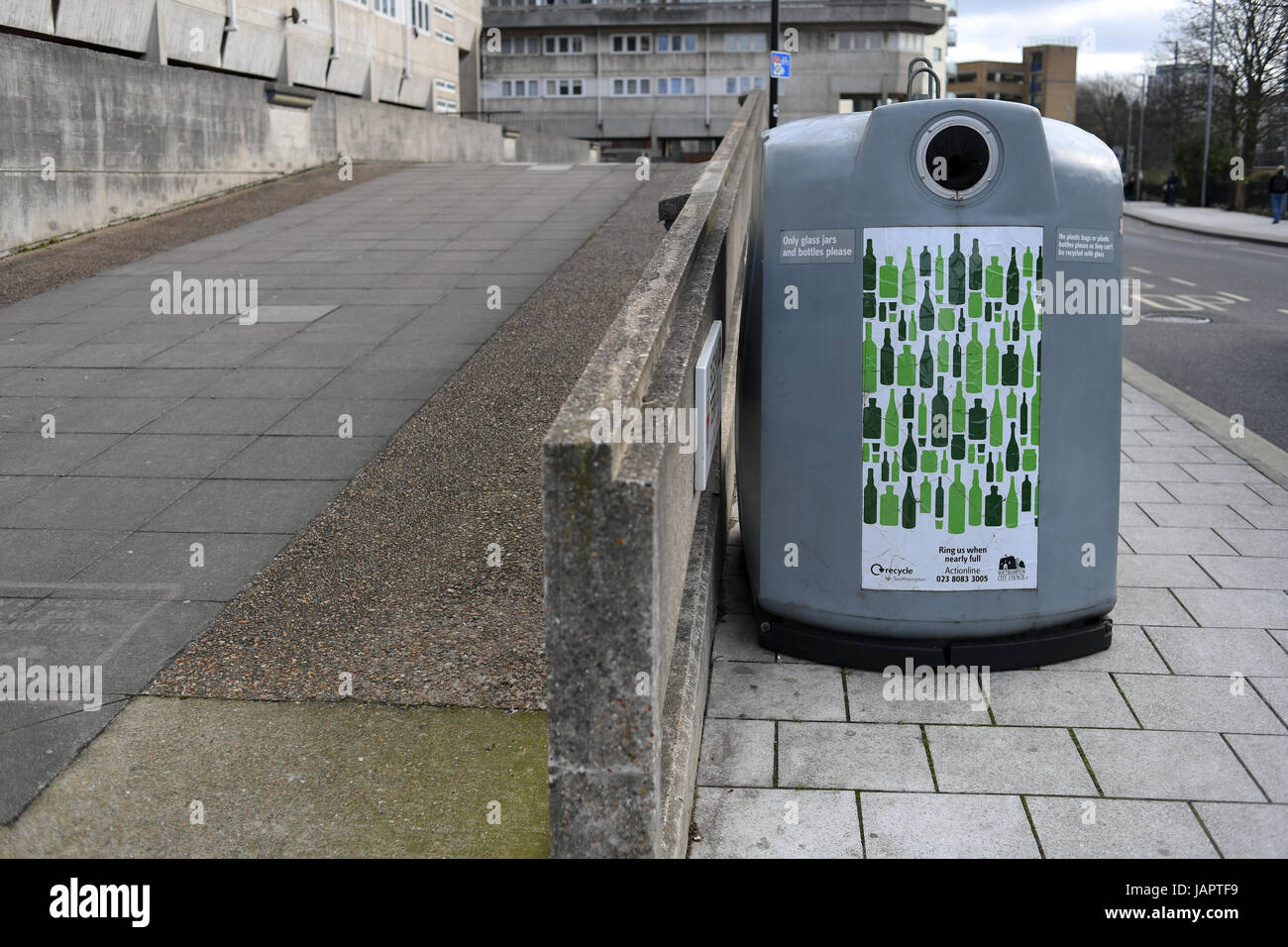 Glass bottle recycling bin located in Southampton Stock Photo Alamy