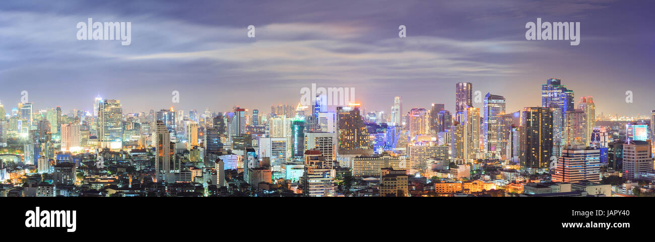 Panorama Aerial view of Bangkok downtown Skyline at night Stock Photo ...