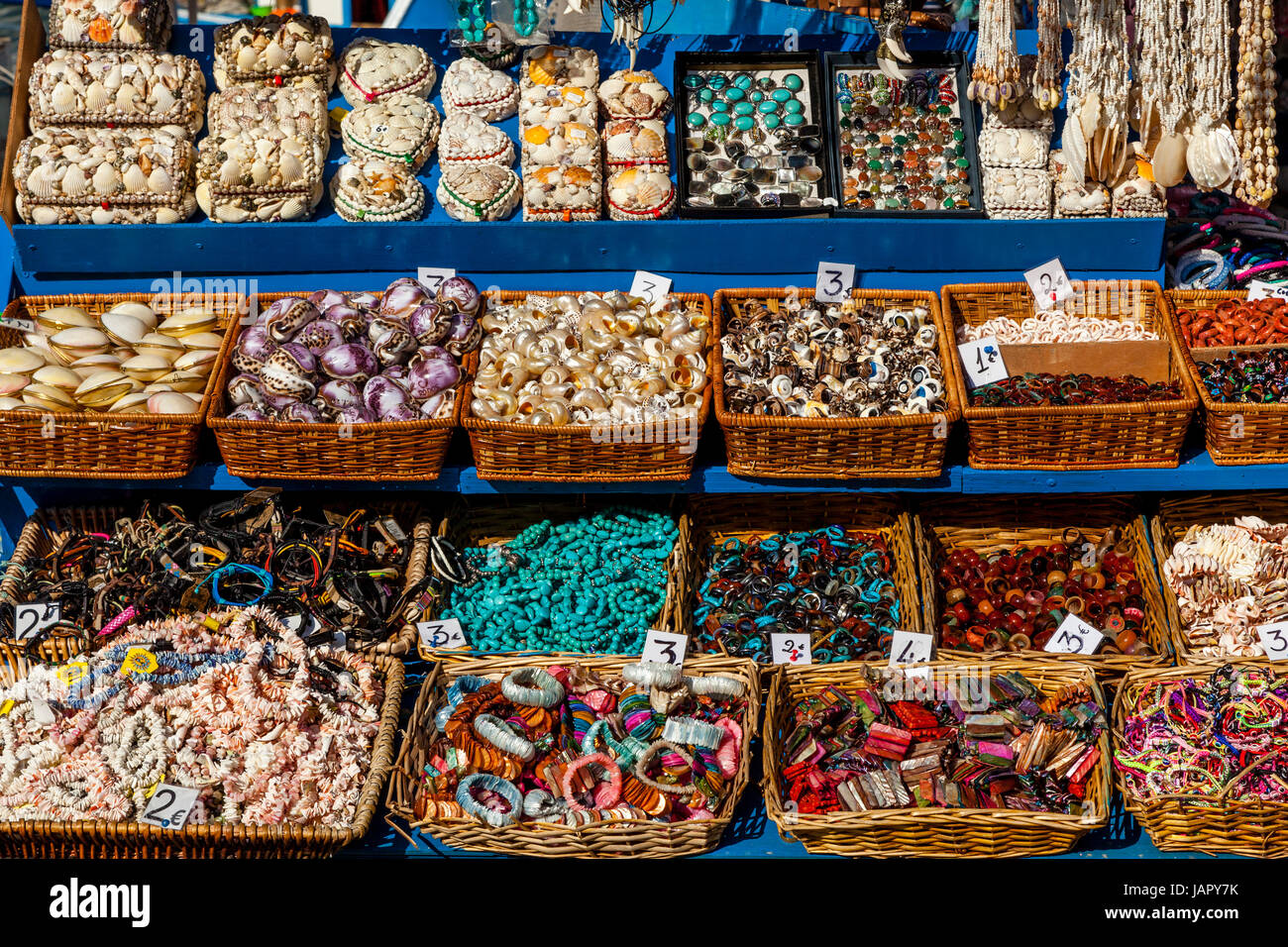 Colourful Souvenirs For Sale On A Boat In The Harbour, Rhodes Town, Rhodes, Greece Stock Photo