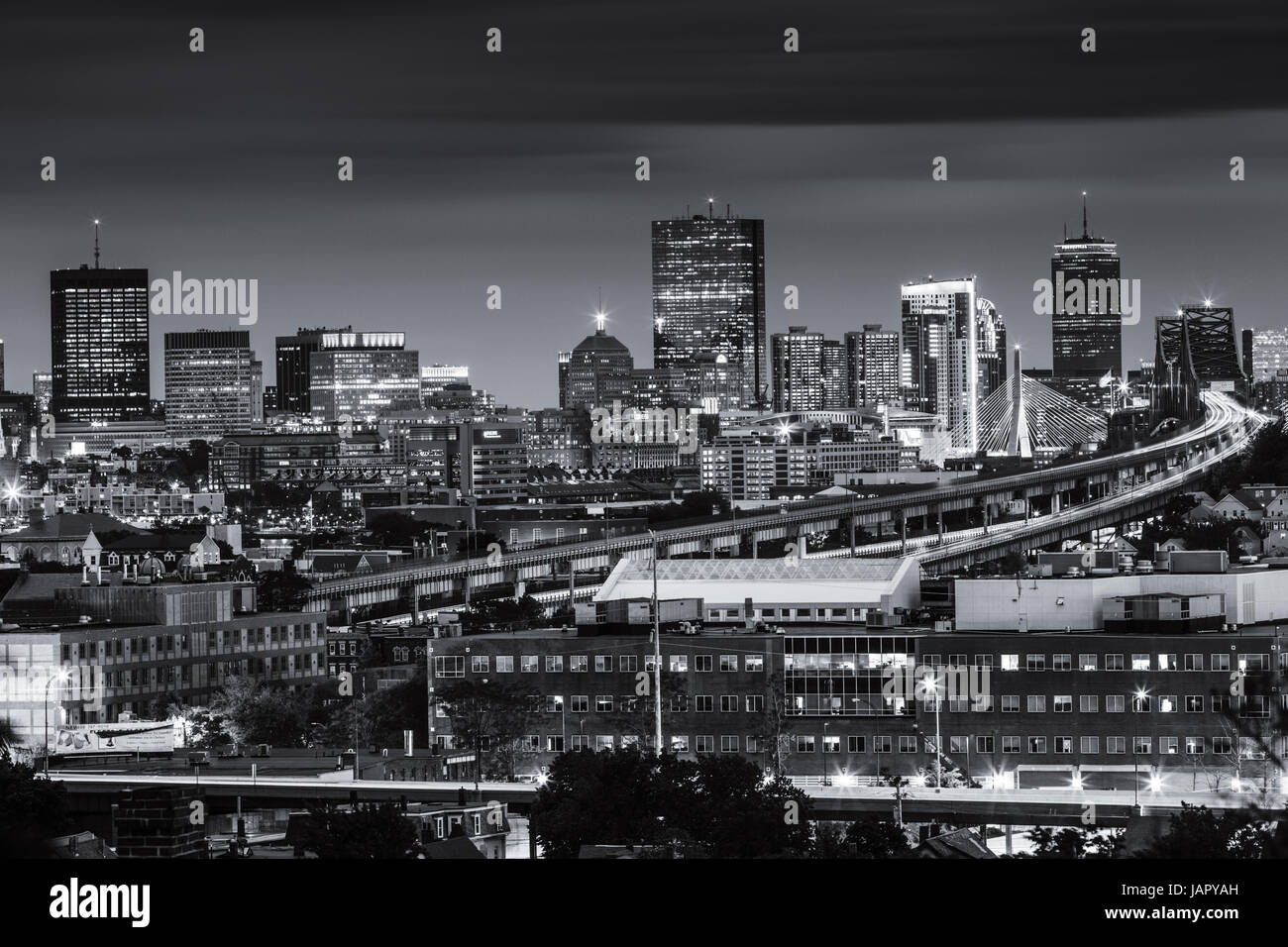 Boston Skyline Viewed from Malone Park, Chelsea MA Stock Photo