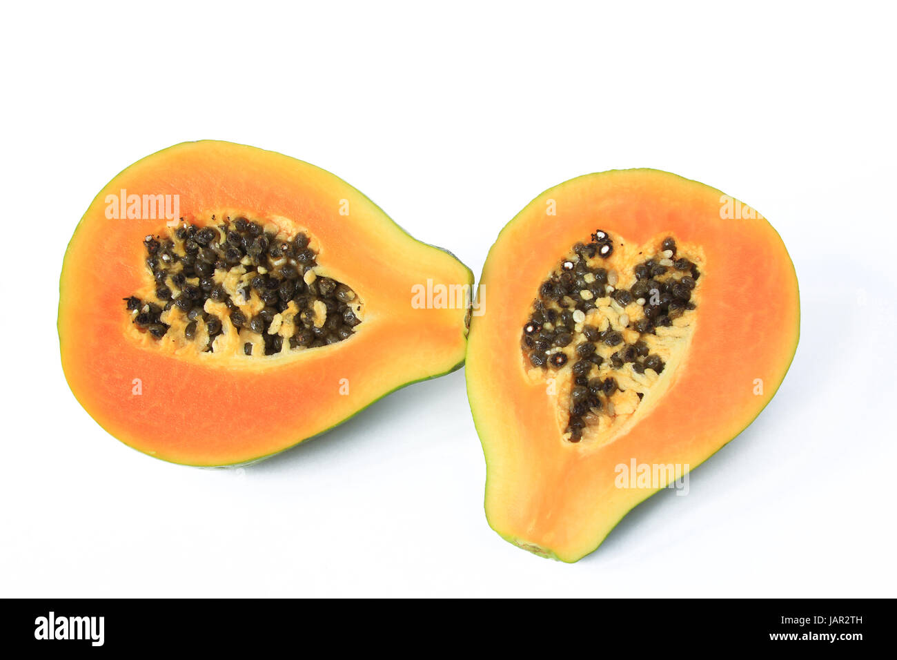 Reife Papaya Frucht Carica Papaya Halbiert Und Freigestellt Vor