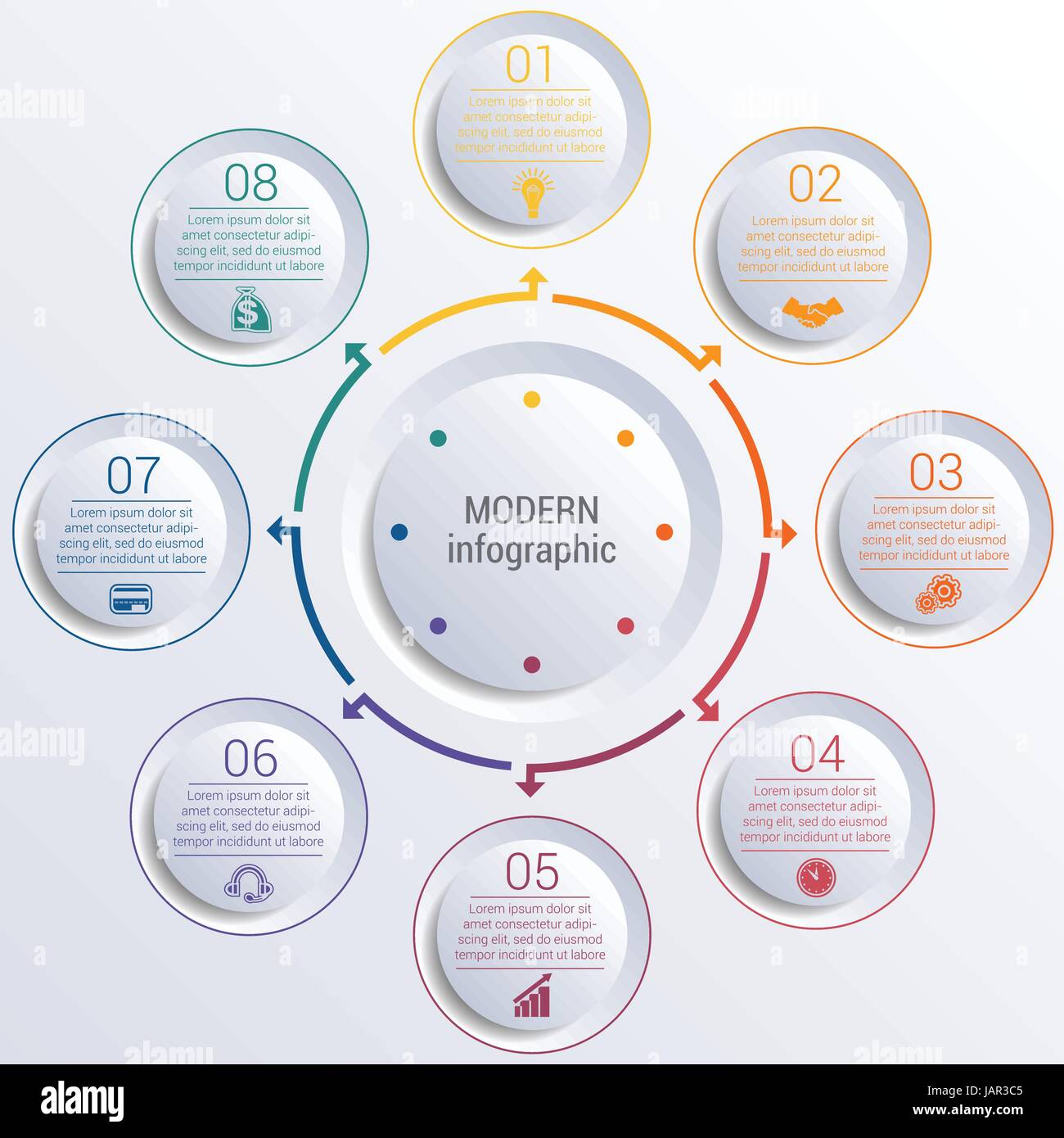 Vector template for infographic diagram with 8 options circles Stock ...