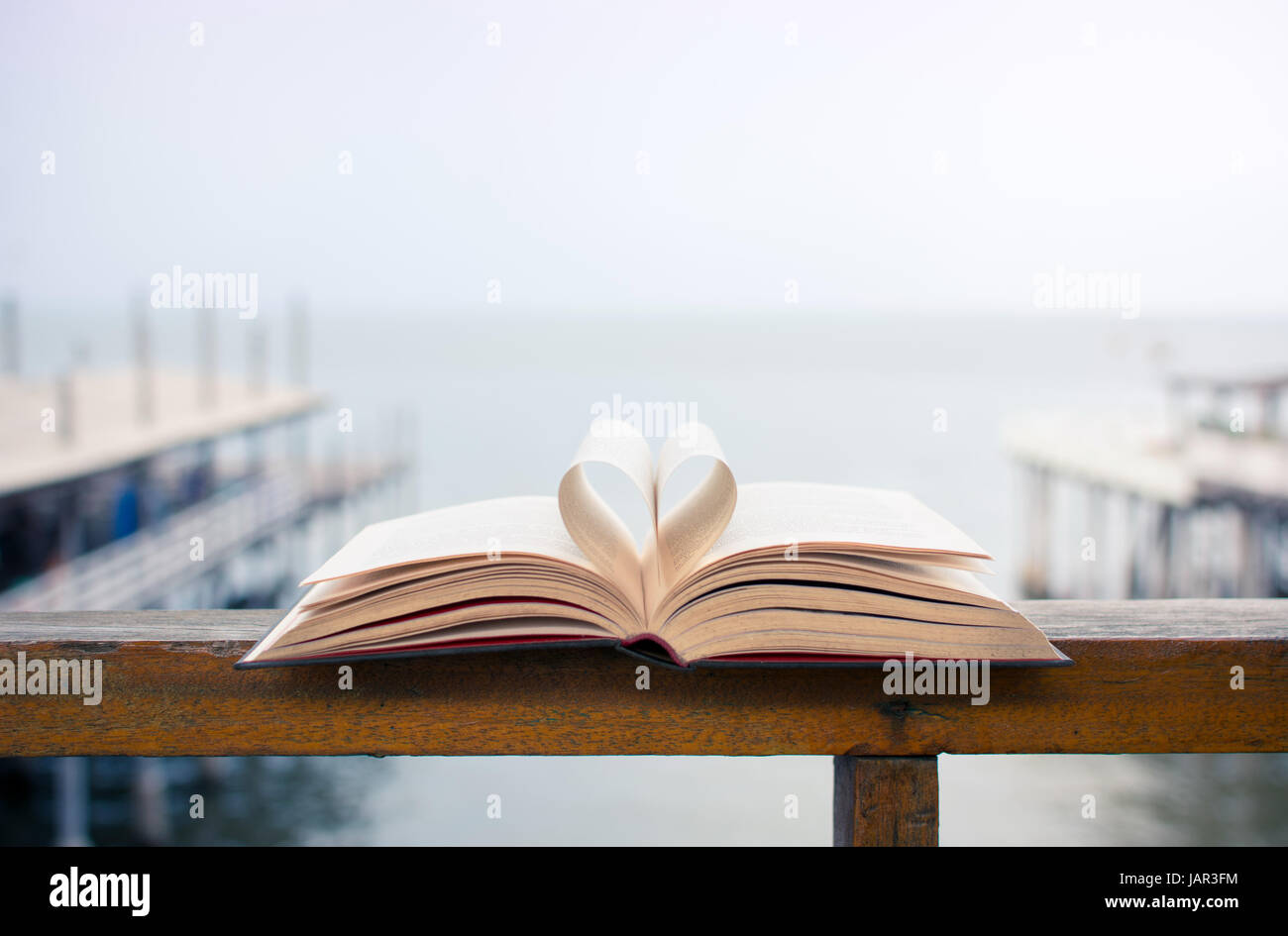 Heart shape made of open book pages by the seaside Stock Photo