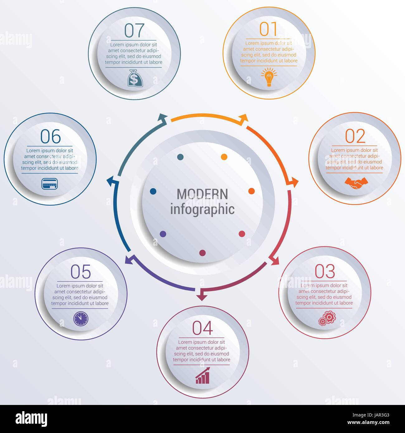 Vector template for infographic diagram with 7 options circles Stock ...