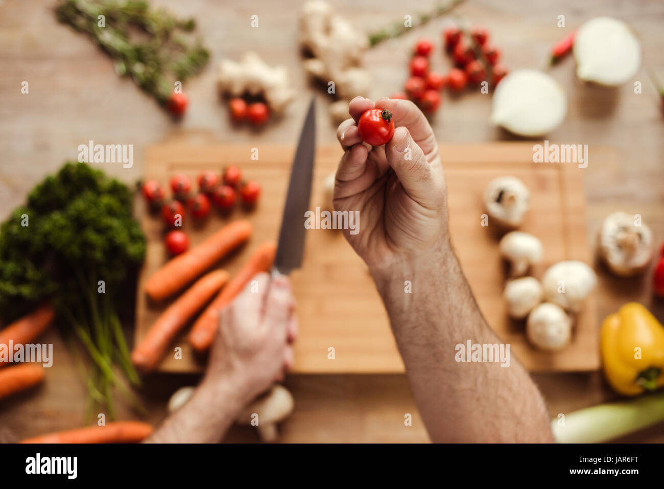 Man preparing vegan food Stock Photo