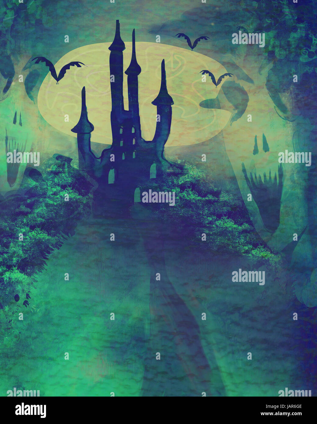 grungy Halloween background with haunted house Stock Photo - Alamy