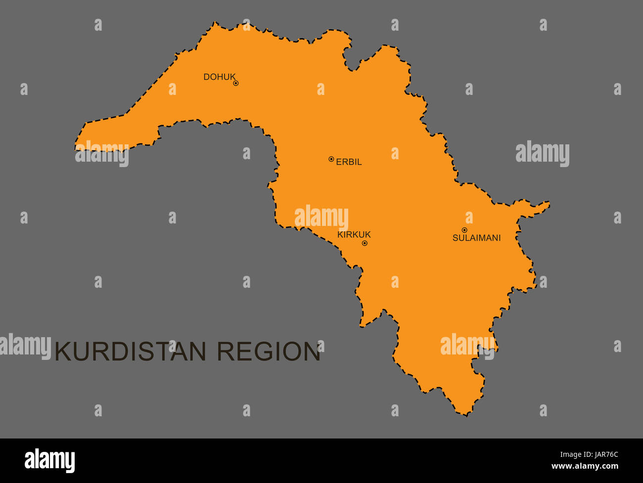 southern kurdistan -northern Iraq KRG map with indication of the cities and border Stock Photo