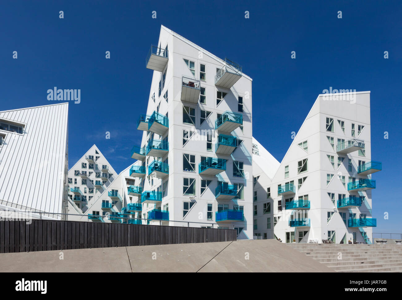 Aarhus, Denmark - May 2, 2017: Contemporary residential architecture at newly developed harbor area. The complex is called 'Isbjerget', which is Danis Stock Photo