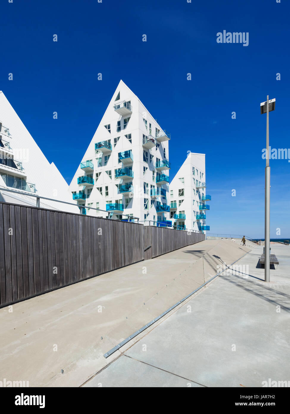 Aarhus, Denmark - May 2, 2017: Contemporary residential architecture at newly developed harbor area. The complex is called 'Isbjerget', which is Danis Stock Photo