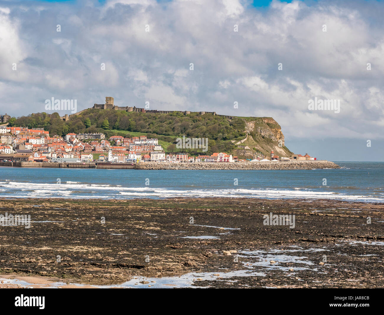 Scarborough Castle Headland Old Town and Wave Cut Platform South Bay UK Stock Photo