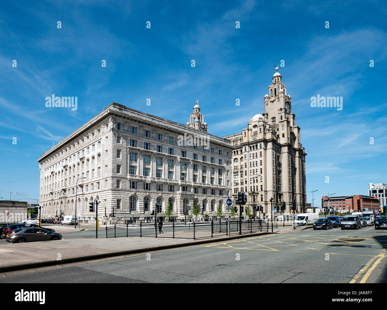 The Royal Liver Building 1911 and Cunard Building 1916 Pier Head Liverpool UK Stock Photo