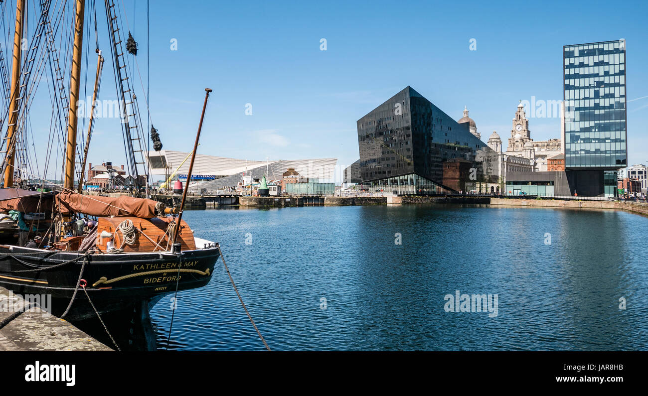 Liverpool UK View across Canning Dock to Open Eye Gallery and Museum of Liverpool Stock Photo