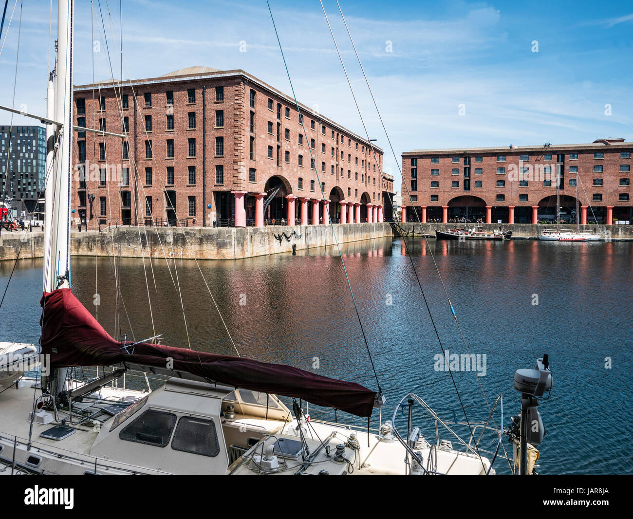 The Albert Dock complex of dock buildings and warehouses was opened in 1846, in Liverpool, England. Designed by Jesse Hartley and Philip Hardwick Stock Photo