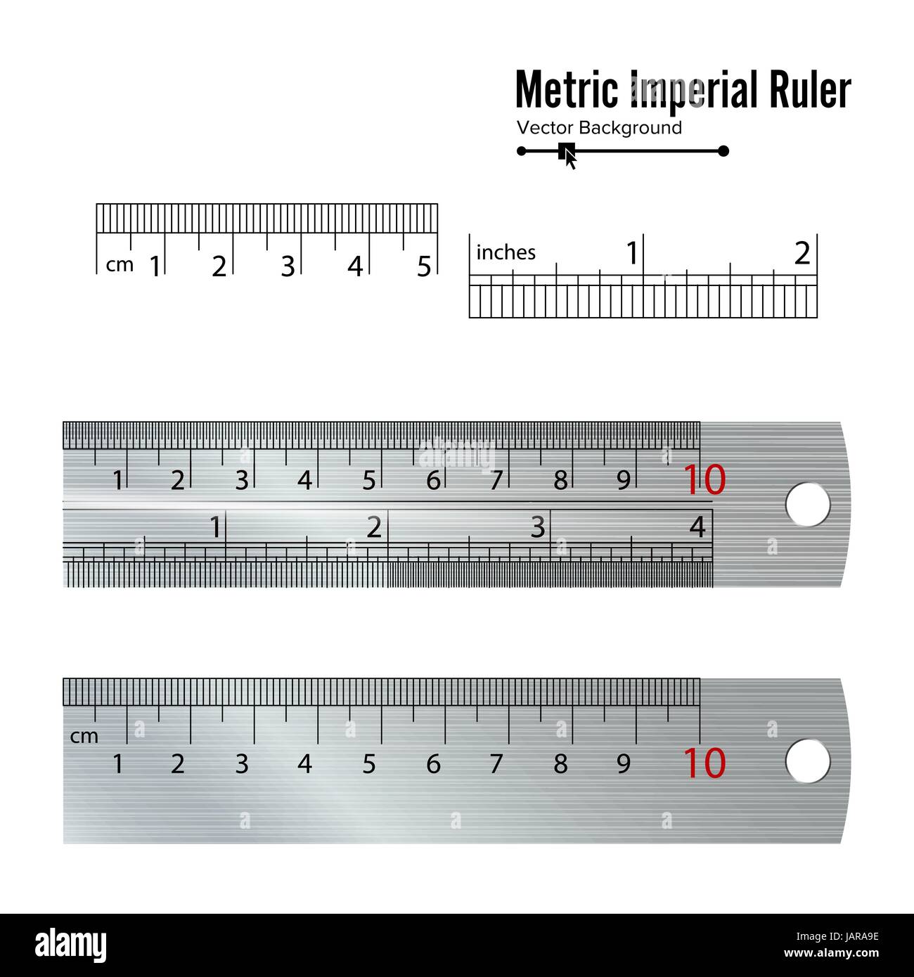 Metric Imperial Rulers Vector. Centimeter And Inch. Measure Tools Equipment Isolated On White Background. Stock Vector
