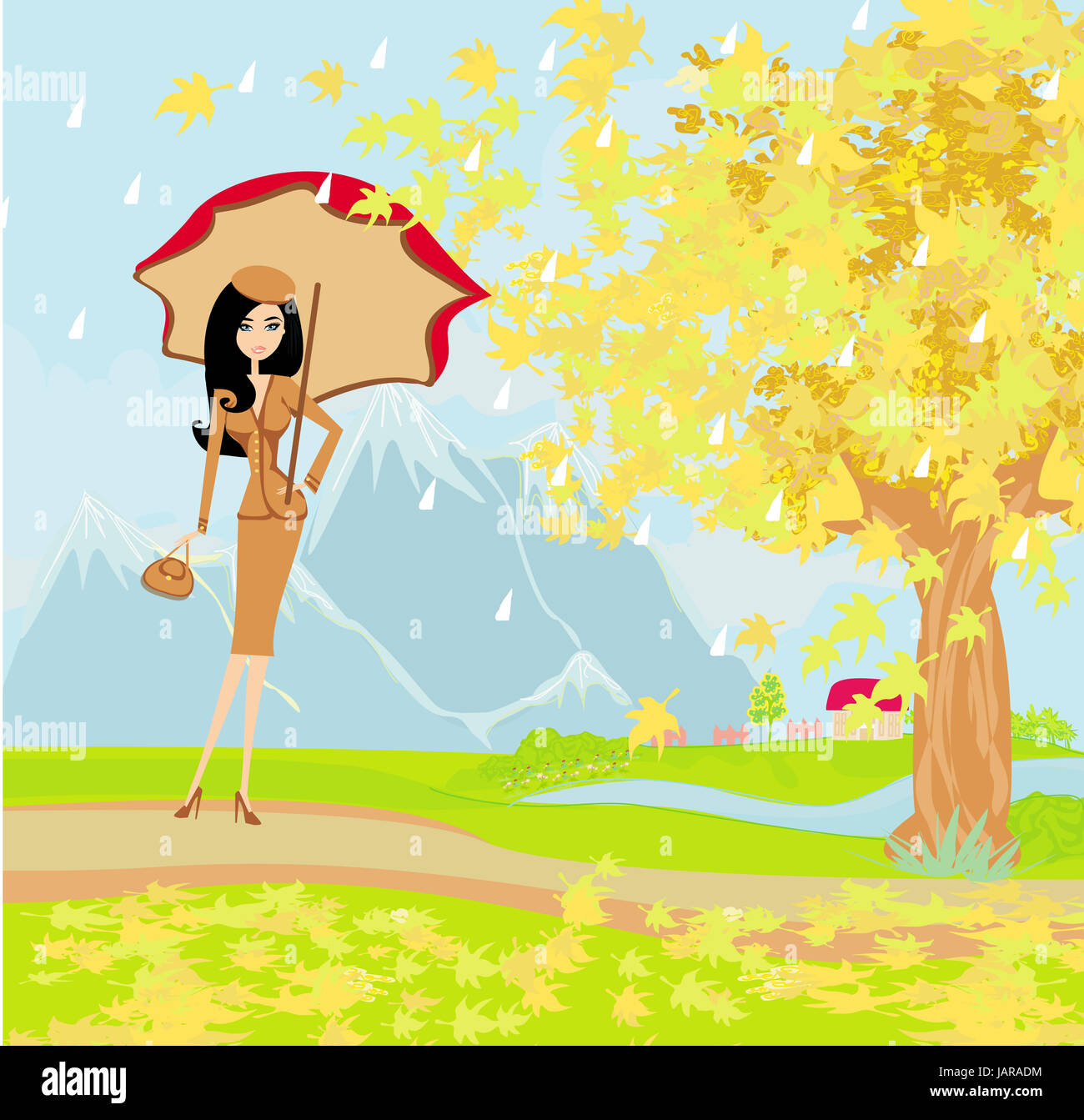 girl with umbrella on a rainy autumn day Stock Photo - Alamy