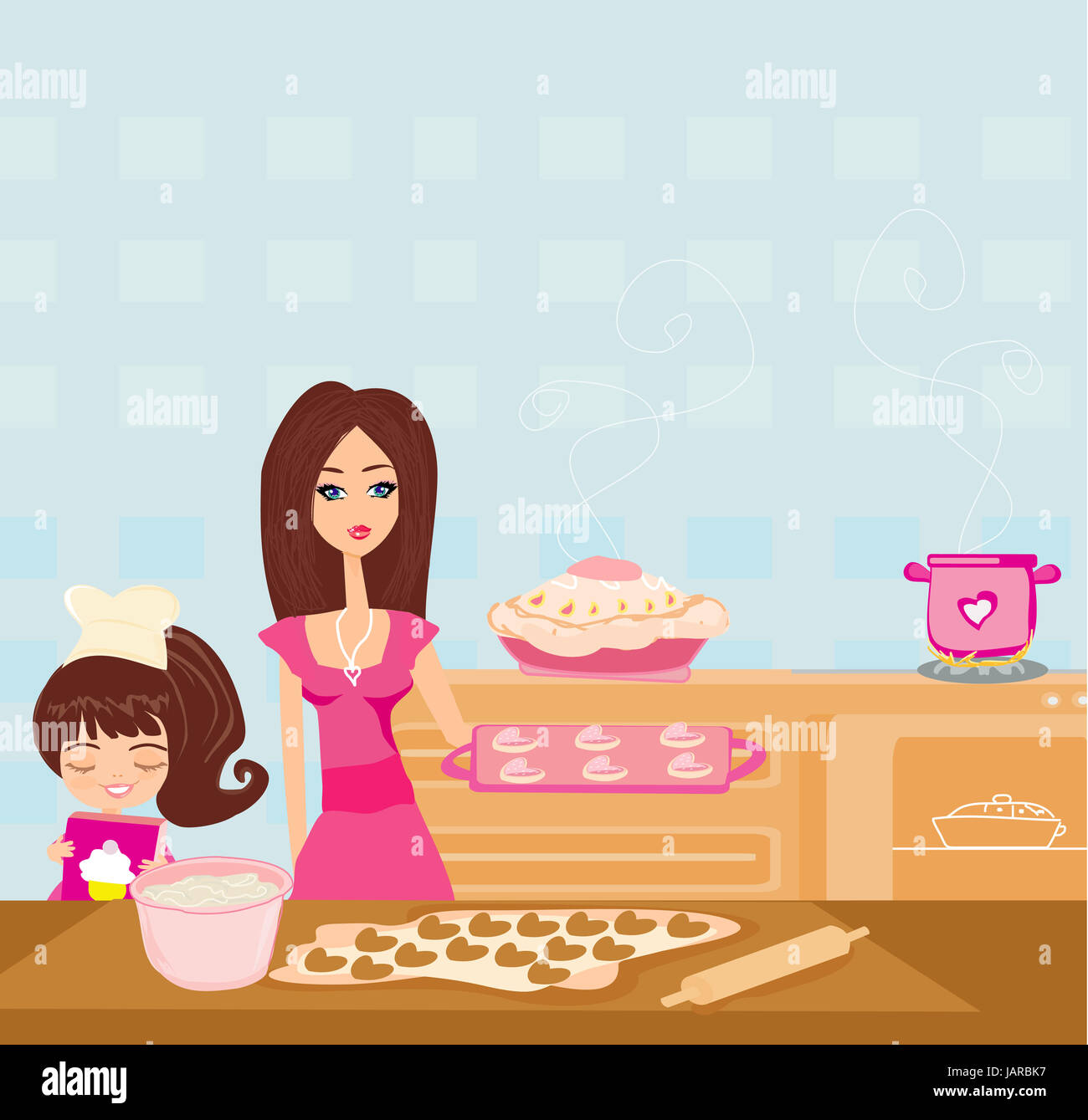 Happy Daughter Helping Her Mother Cooking In The Kitchen Stock Photo Alamy