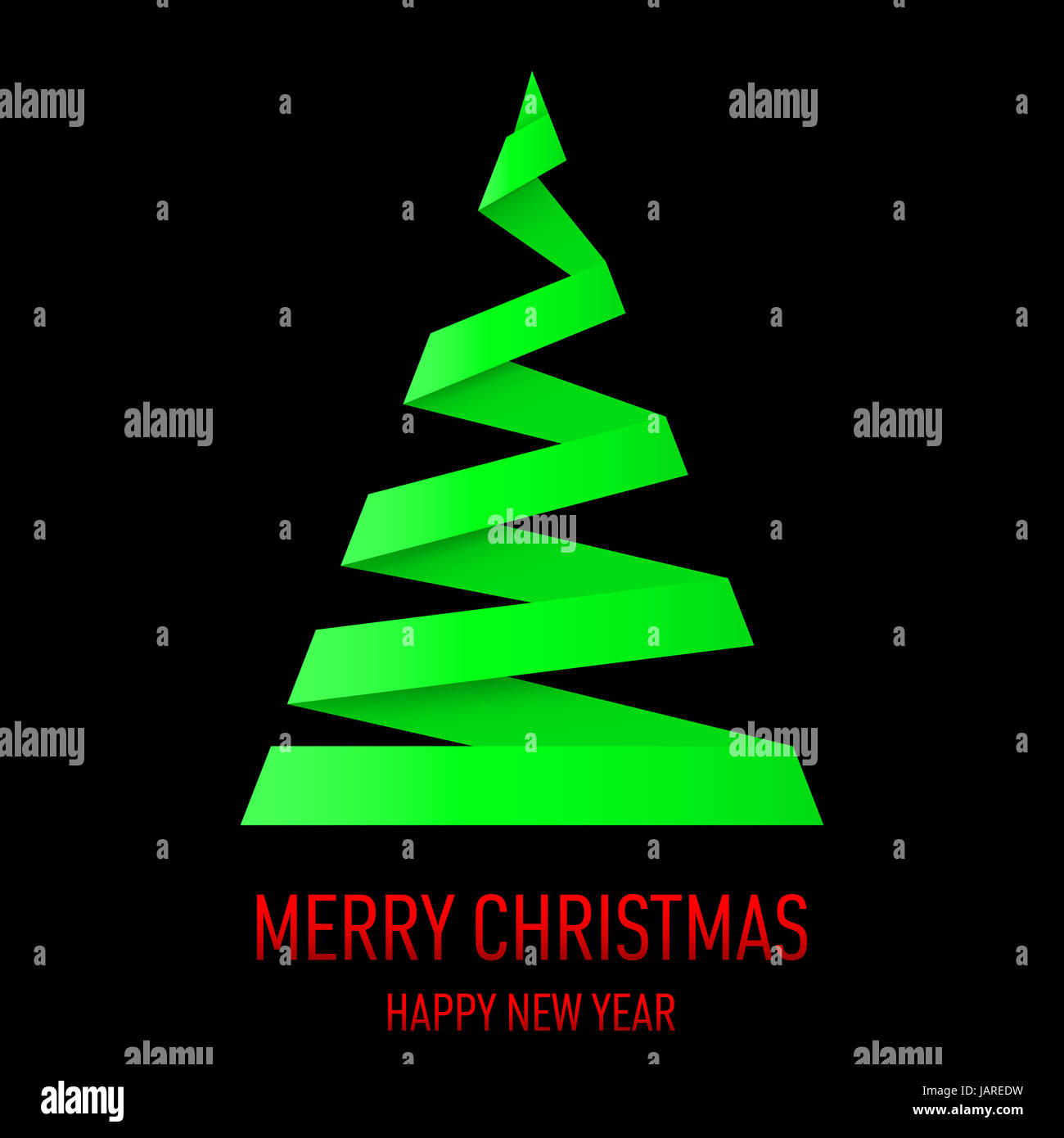 Green paper Christmas tree in origami style on black background Stock ...