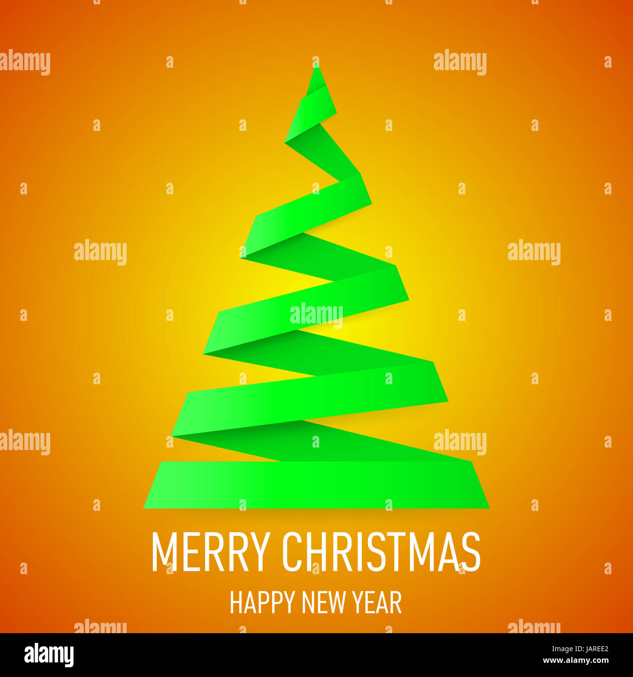 Green paper Christmas tree in origami style on yellow background ...