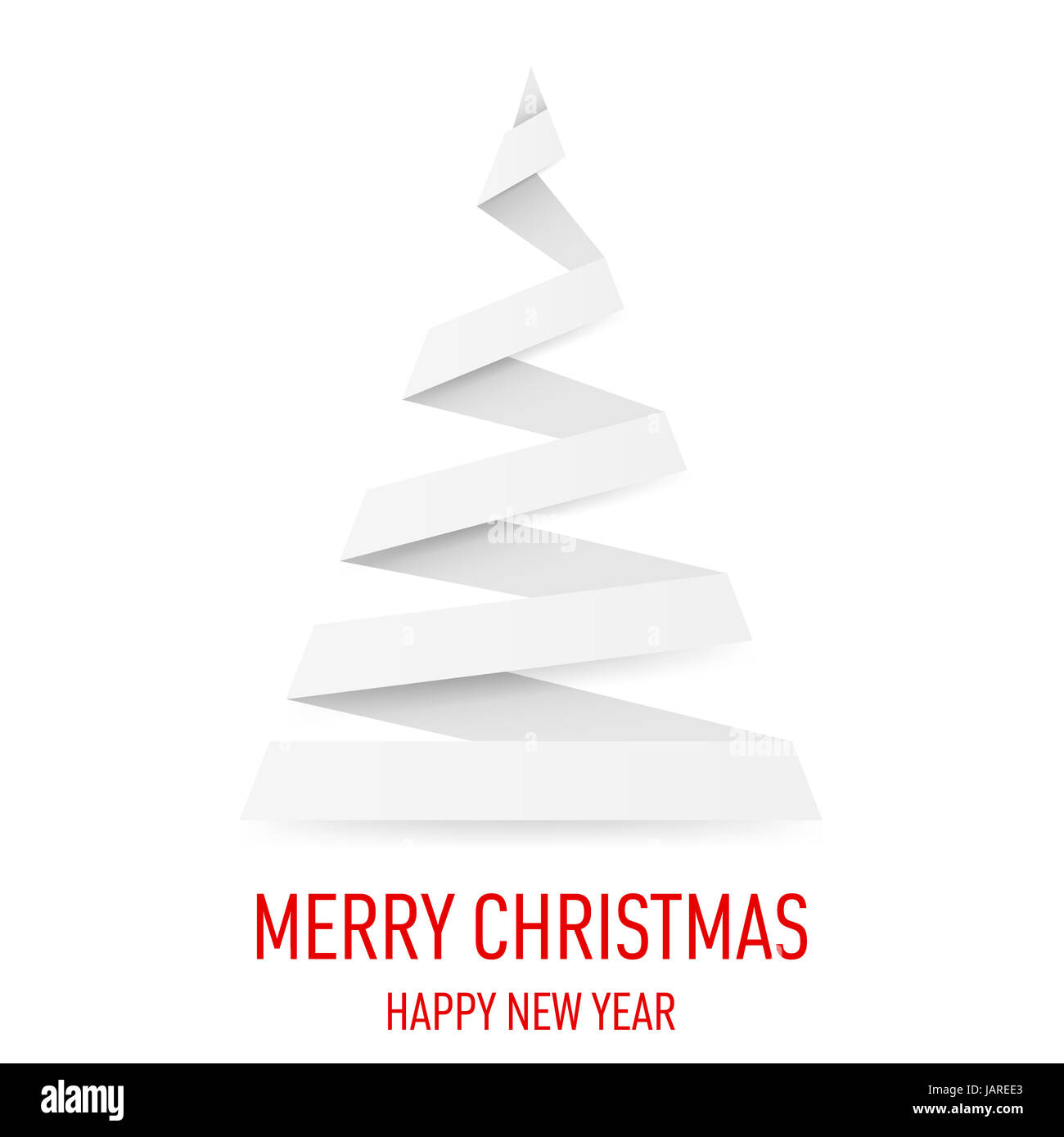 White paper Christmas tree in origami style on white background