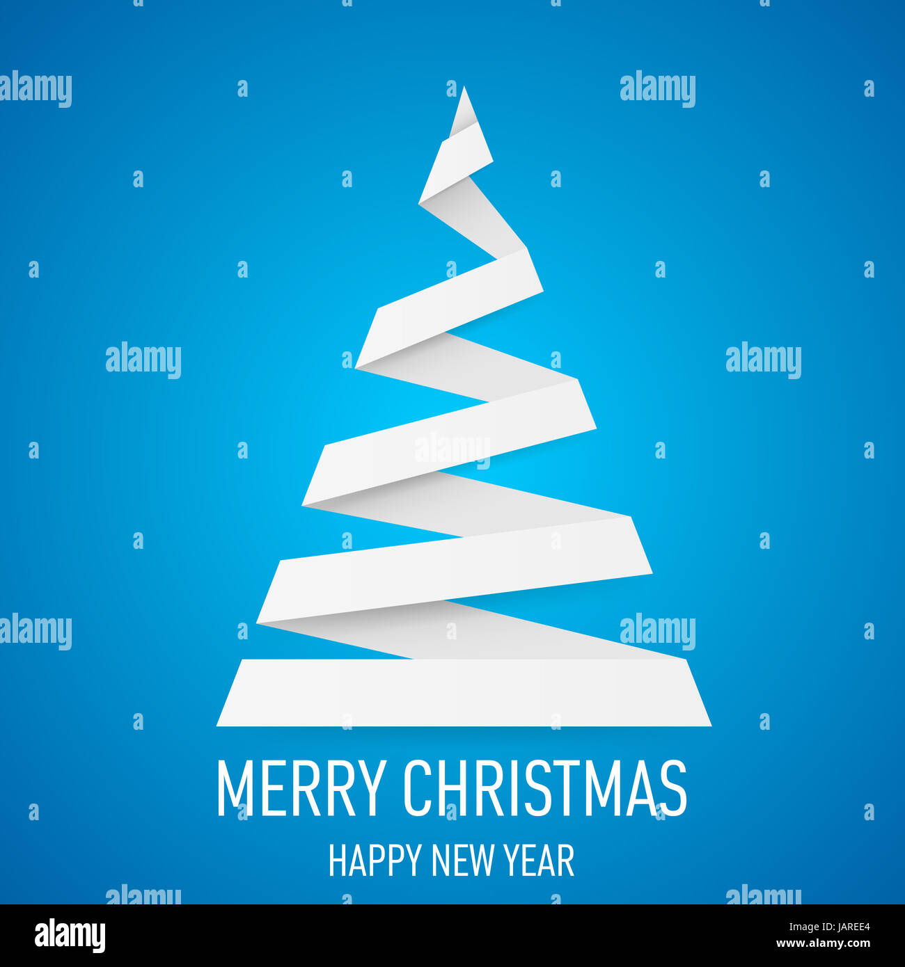 White paper Christmas tree in origami style on blue background Stock ...