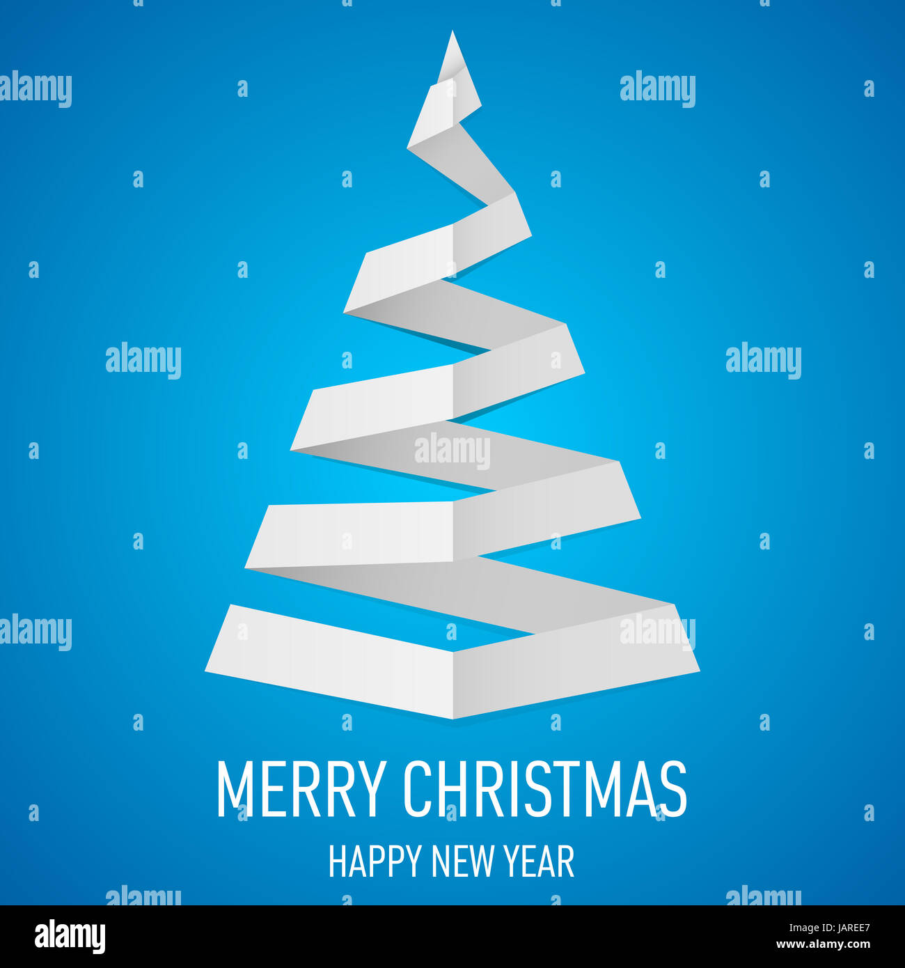 White paper Christmas tree in origami style on blue background ...
