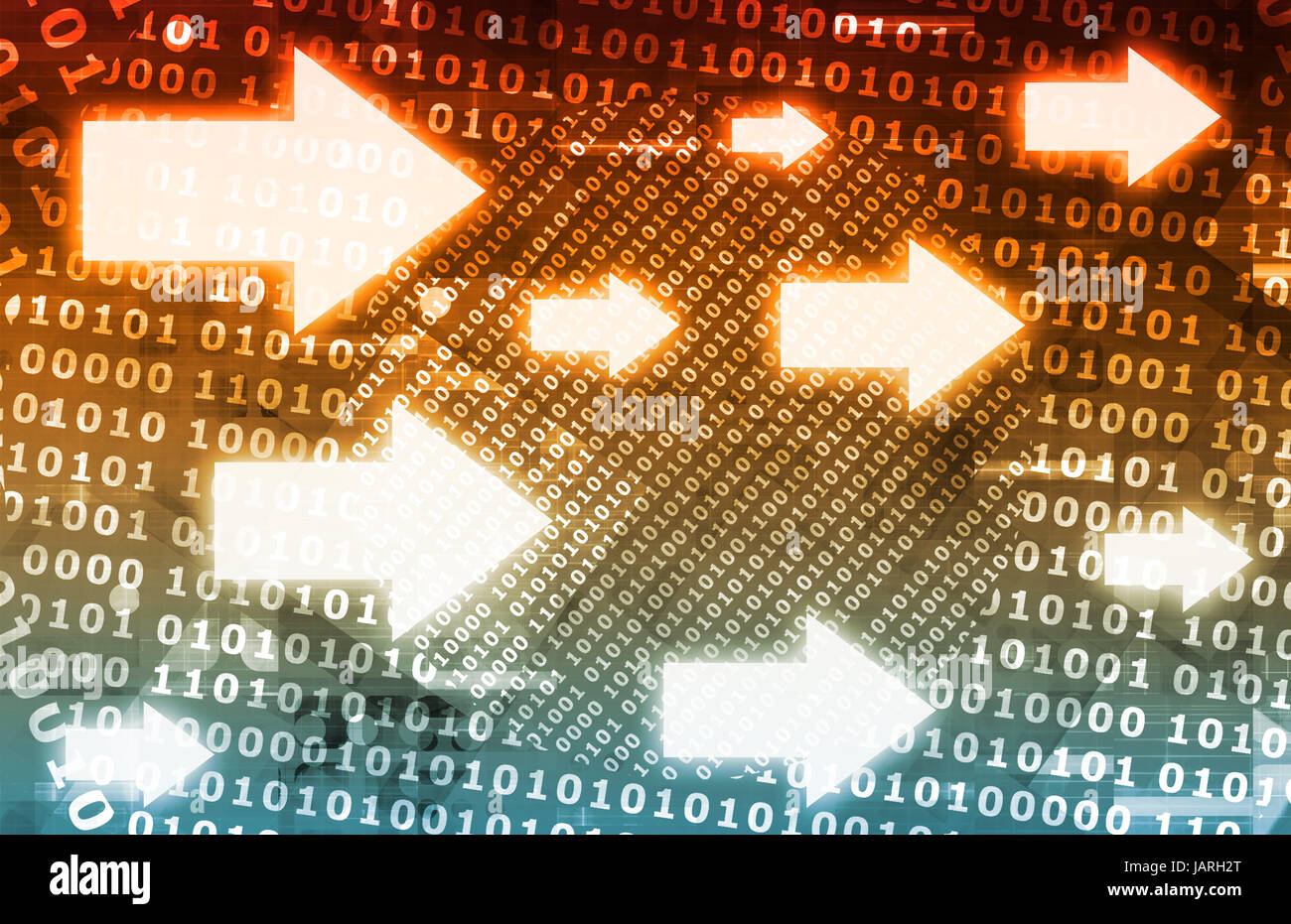 Binary Data Stream with Arrows on Digital Abstract Stock Photo