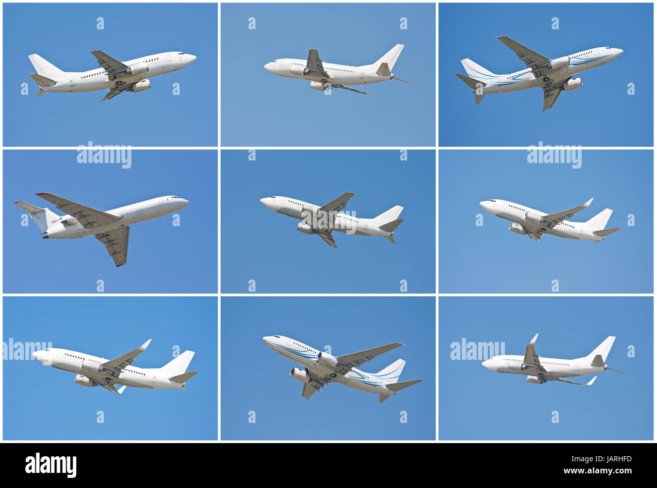 Beautiful white passenger airplane in blue sky Stock Photo - Alamy